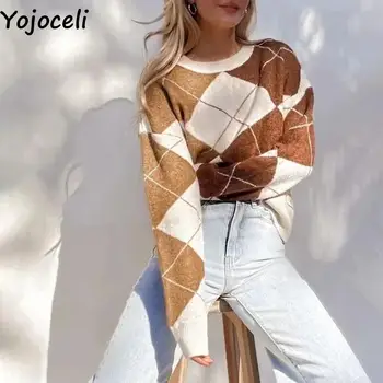 Yojoceli есента на геометричния вязаный женски пуловер Зимата на топло, вълнообразни трикотажный жилетка Пуловер ежедневния моден вязаный жилетка