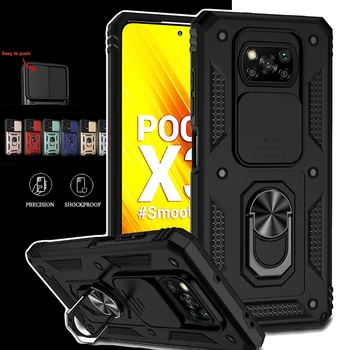 Слайд Камера Противоударная Броня За Xiaomi Poco X3 Pro Калъф Авто Магнитен Държач Пръстен Защитно покритие за Poco X3 NFC Pro X4 5G Funda